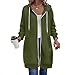 MaMiDay Long Hoodies for Women Zip Up Double Zipper Fleece Jacket Tunic Sweatshirts Fall Winter Fashion Clothes Army Green