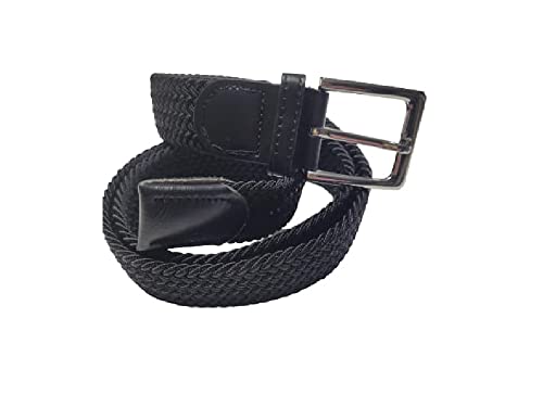 Ceinture tressée élastique grande taille 130-150 cm pour homme avec boucle argentée et porte-clés