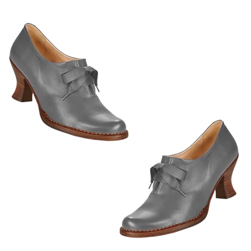 Dystralix Women Grey Kitten Heel Oxford Loafers Round Toe Lace UP Oxford Pumps Slip On Bow Loafer Pumps 2" Stacked Chunky Heel Dress Shoes Vintage Oxford Heels Office Grey 6 M US by Dystralix - Used condition - Image 6