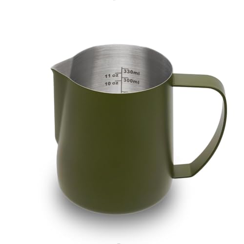 Image of watchget 12oz Milk Frothing Pitcher Stainless Steel Espresso Steaming Jug | Internal Scale, Milk Coffee Cappuccino Latte Art Barista Steam Pitchers,Barista Coffee Bar Accessories, 350ml, Matte Green