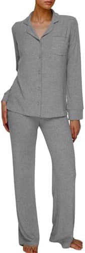 AnotherChill Women's Long Sleeve Button Down Ribbed Knit Pajama Set