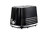 Tower T20082BLK Solitaire 2 Slice Toaster, Browning Control, 850W, Black with Chrome Accents