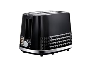 Tower T20082BLK Solitaire 2 Slice Toaster, Browning Control, 850W, Black with Chrome Accents