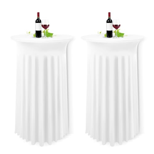 YMHPRIDE Lot de 2 Blanche Housse pour Table Haute, Nappe Mange Debout 80 x 110 cm, Blancher Nappe Jupe Plissée Extensibles en Spandex pour Cocktail Mariage...