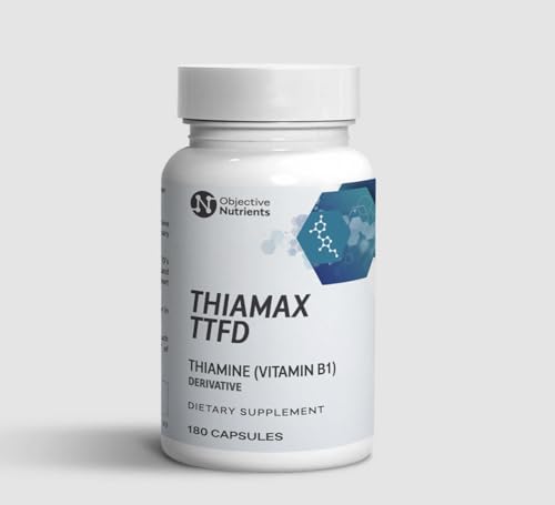 Objective Nutrients Thiamax Vitamin B1 (Thiamine TTFD), The Original, No Toxic Fillers, Supports Energy Metabolism, High Dose, Third Party Tested, All Active Ingredients 100mg, 180 Count