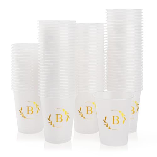 Lingringdcy 100 Monogrammed Cups Disposable Initial Plastic Cup 12 oz Wedding Personalized Cup for Wedding Reception Baby Shower Birthday Party(Letter B)