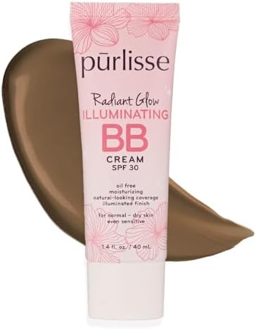 pūrlisse Radiant Glow Illuminating BB Cream with SPF 30 - Glow BB Cream Enriched with Goji & Hawthorn Berry for Dewy Skin - Helps to Improve Skin Texture & Radiance - Deep (1.4 oz)