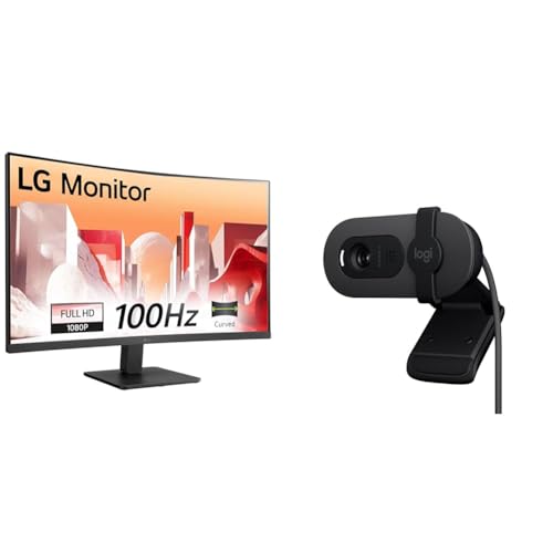 Image of LG 32MR50C (32 Inch) Full HD Curved Monitor (1920 x 1080) with 100Hz, 5ms, VA Panel, AMD FreeSync, HDMI X 2, VGA, Headphone Out, Tilt, Reader Mode + Logitech Brio 100 Full HD 1080P Webcam
