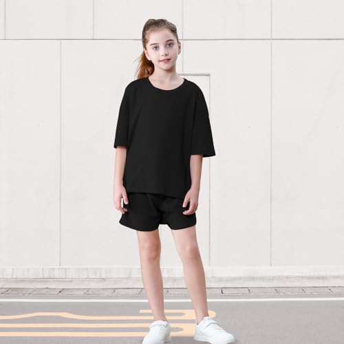 Image of DREAM BUS Girls T-Shirts and Shorts Set 2 Pieces Teen Girls Summer Matching Outfit Solid Trendy Clothes for Little Girl