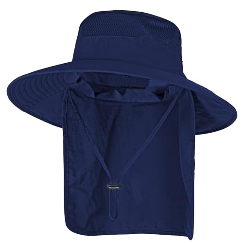Image of Sun Hats for Men Women Fishing Hat UPF 50+ Breathable Wide Brim Bucket Hats Summer UV Protection Safari Hat with Neck Flap