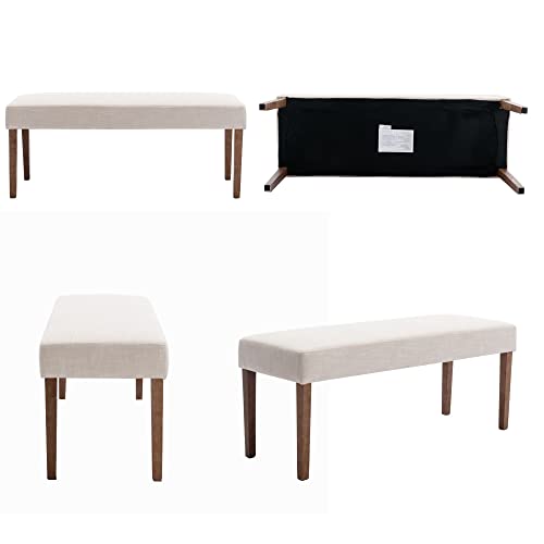 Livinova Farmhouse Upholstered Dining Bench Seat, 45" Linen Entryway Bench With Natural Wood Legs, Mid Century Modern End Of Bed Bench For Kitchen Bedroom Living Room Hallway, For 2-3 Person, Beige #TOP6