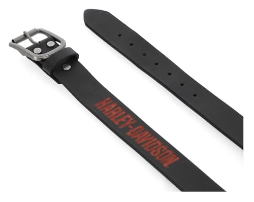 Harley-Davidson Men's Embossed H-D Genuine Leather Belt, Black/Orange3