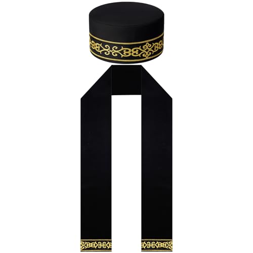 Image of Jiuguva 2 Pcs African Hats for Men Pattern African Kente Kufi Hats and Stole Sash for Black History