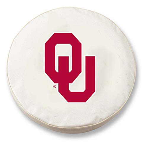 HBS Oklahoma Tire Cover with Sooners Logo on White Vinyl Size: A - 34 x 8 Inch