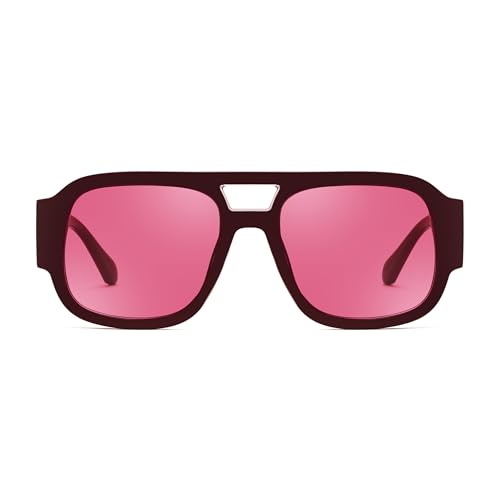 FEISEDY Retro Aviator Womens Sunglasses Mens 70s Double Bridge Trendy Thick Frame Square Pilot Sun Glasses B9191