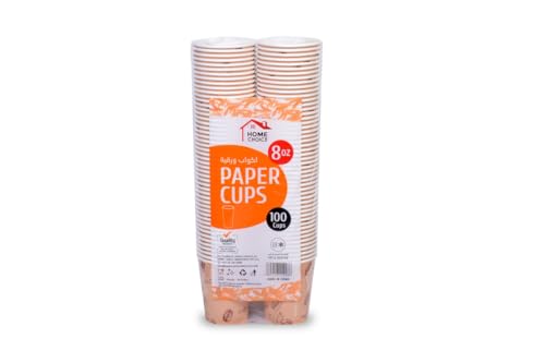 Home choice Disposable Paper Cups pack 2 (100 Cups) 8 Oz 50X2 Party cups 237 ml Capacity Party Cups