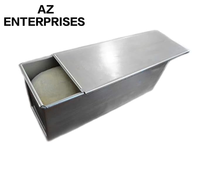 AZ Enterprises Professional Iron Sandwich Bread Mould (500 Gram)(Medium Size) /Pan/Tin Box with Cover for Baking Small, Silver (Pack of 2). 4