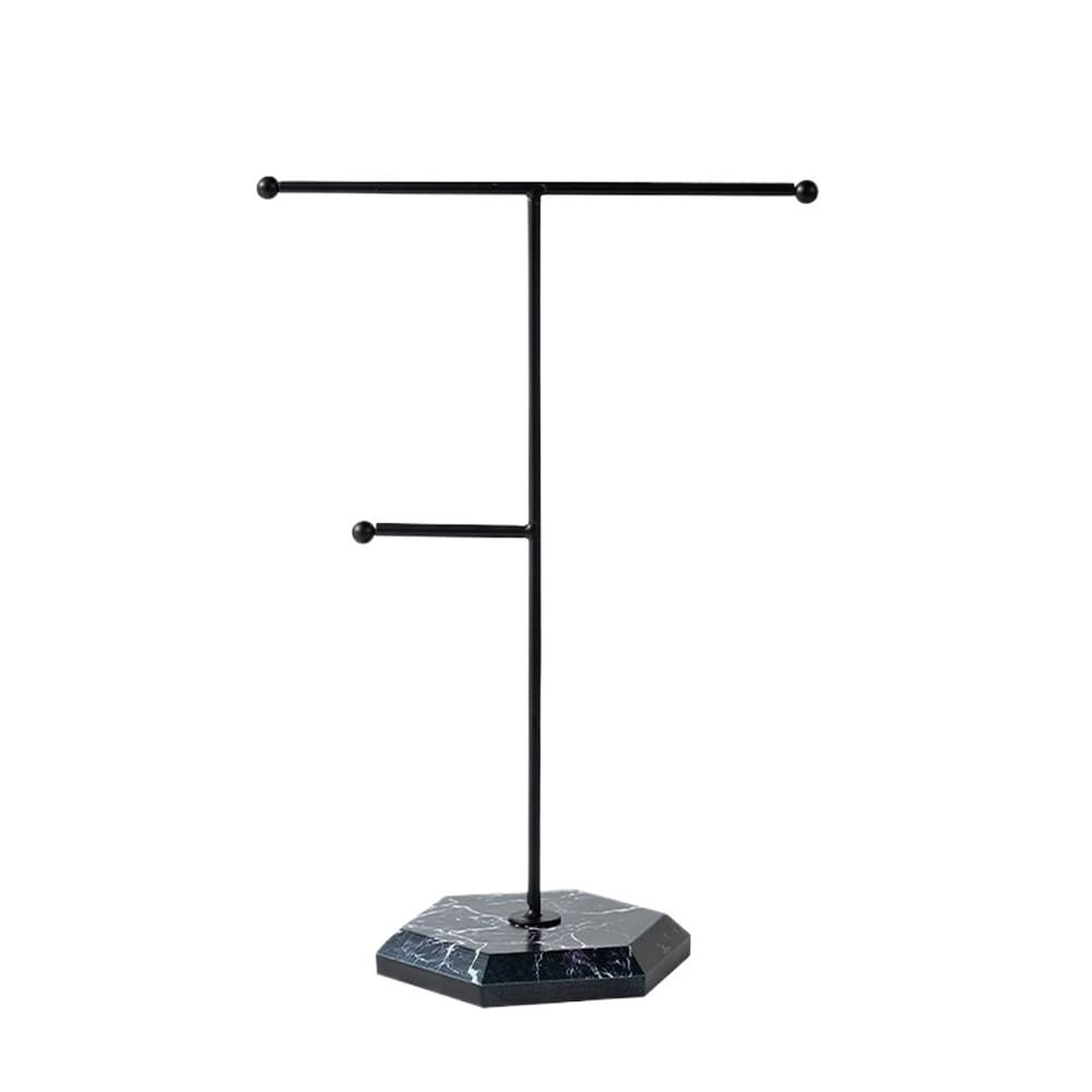 FAJNUZI2024 Jewellery Display Stand Adjustable Desktop Jewelry Organizer Stand for Necklaces Watches Marble Base Metal Frame(Black)