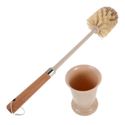 Cabilock Cepillo de Baño con Soporte de Madera Escobilla de Inodoro Ergonómica con Cerdas Densas para Limpieza Profunda Accesorio para Hogar Baño con Base para Almacenamiento Higiénico