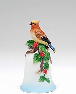 Cosmos Gifts Fine Porcelain Cedar Waxwing Bird with Red Berry Design Bell Figurine, 4 in