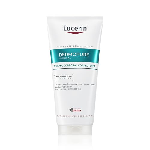 Eucerin DermoPure Clinical Crema Corporal Correctora (200 ml), exfoliante corporal para las manchas post-acné y las imperfecciones, fórmula con Thiamidol y Ácido Salicílico para piel propensa al acné