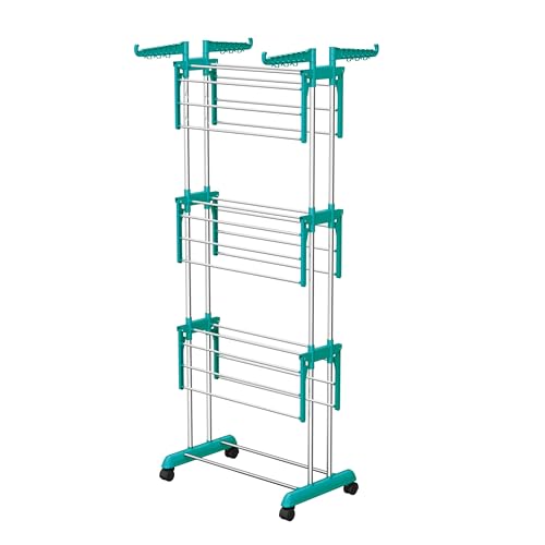 Image of LOT Ley Stainless Steel Clothes Drying Stand Foldable, Double Rack Cloth Dryer Stand, Heavy Duty Laundry Drying Rack, Rust Proof Steel Stand for Clothes, Indoor & Outdoor, 120 x 54 x 94 cm