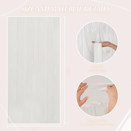 Image of DECOCKRAT 3 Pack Foil Fringe Backdrop - White Shiny Tinsel Curtains for Party Decoration /Photo Booth Props - 3.3x8.2 FT Metallic Foil Backdrop for Birthday, Wedding, Graduation, Christmas.