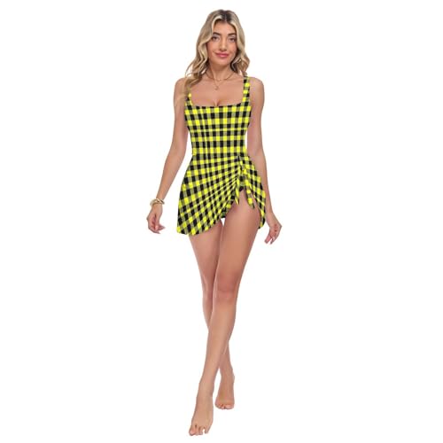 Maillot de bain de bain de qualité supérieure à carreaux Dorado jaune noir amincissant