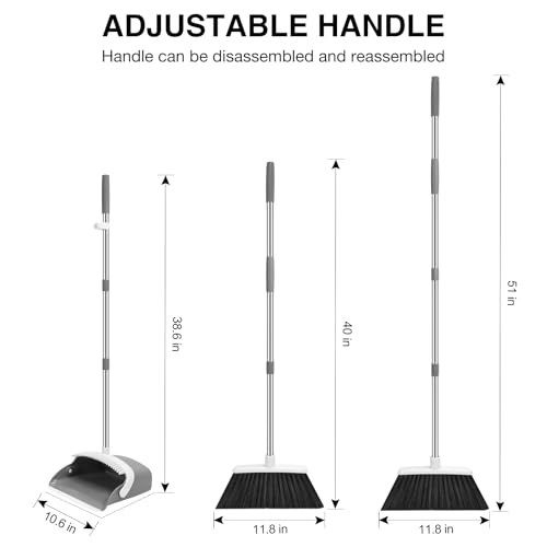 image for NACENA Broom and Dustpan Set, 52-in Long Adjustable Handle Broom Dustp