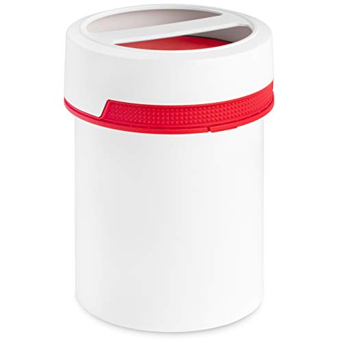 MARKESYSTEM - Bocal Hermétique Catering Premium - 1 Pot 1,5 litres - Récipient en plastique avec couvercle à vis et poignée Récipient alimentaire Liquides et solides Couvercle rouge + Kit étiqueté Cover