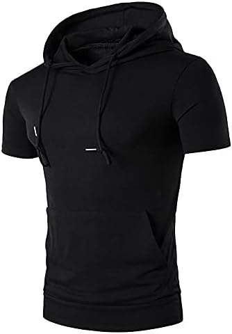 FUNEY Mens Fashion Athletic Hoodies Sport Sweatshirt Short Sleeve Drawsting Shirts Hipster Hip Hop Pullover with Pockets Black, Large