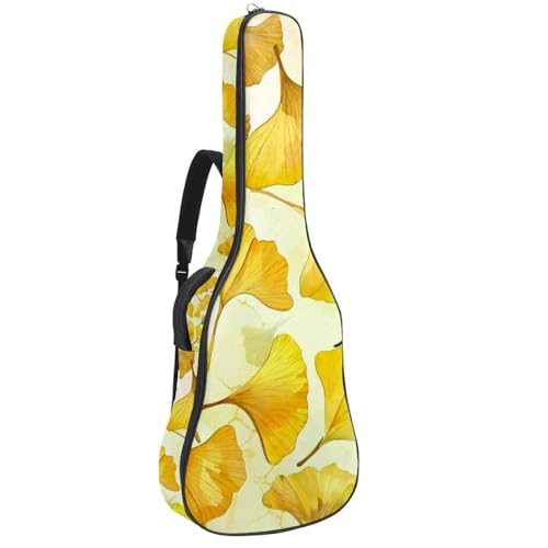 Sac à dos guitare acoustique 109cm étui souple imperméable Oxford jaune motif feuille ginkgo