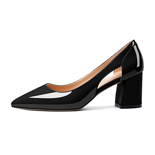 Zamikoo Women's Mid Block Heel Pumps, Pointed Toe Slip On Cutout Chunky Heels Ladies Office Event Party Dress Shoes 2.5 Inches2