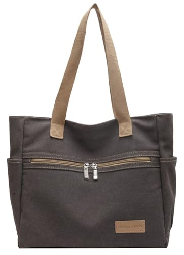Large Canvas Tote Bag for Women Casual Shoulder Purse with Multiple Pockets Tote Handbag for College Work Travel
