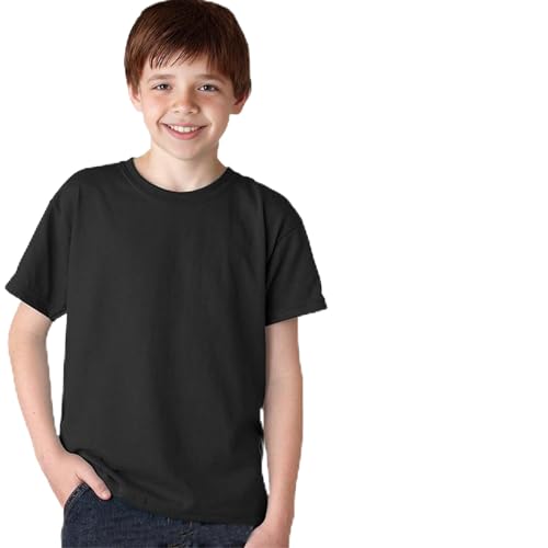 Vida Sol Camiseta Infantil 100% Algodón, Unisex, Manga Corta, Cuello Redondo, 1 Unidad, Suave y Transpirable, Diseño Básico y Cómodo, Ideal para Uso Diario, Tallas 10-11 Años, Negro, M