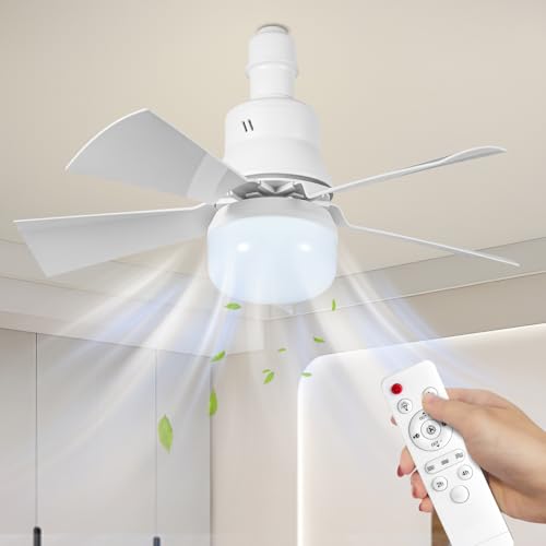 OMUIETIO Ceiling Fan Light 30W E27 Fan Lights with Remote Control 3 Speeds & Stepless Dimmable 2H/4H Timer 46cm Light Bulb Fan Quiet Fan Light Ceiling for Bedroom Kitchen (White)
