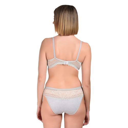 Image of UNITRUST Women's Padded Bra & Panty Set - Soft Stretchable Fabric with Lace Design | Stylish & Comfortable Lingerie