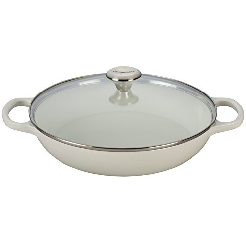 Le Creuset Of America Enameled Cast Iron Buffet Casserole With Glass Lid, 3 1/2 Quart, White
