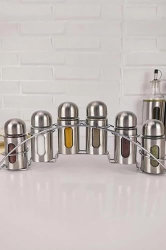 Standlı 6'lı Metal Baharatlık Seti Cam-435 - Görsel 1