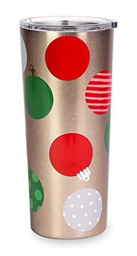 kate spade new york Bonita taza de acero inoxidable, vaso de viaje de 24 onzas, taza aislada de doble pared con tapa, bombillas de Navidad