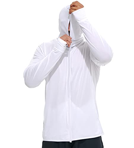 Biokey Men's Full Zip Upf 50+ Sun Protection Hoodie Long Sleeve Shirts With Pockets, Lightweight Hoodies For Men For Fishing Outdoor White Small #TOP3