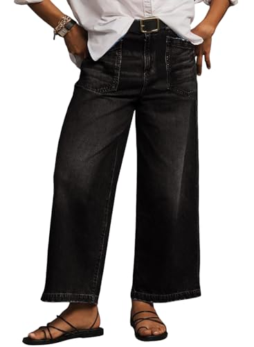 Eytino Women Plus Size Jeans High Waist Wide Leg Jean Trousers Stretchy Baggy Straight Leg Denim...