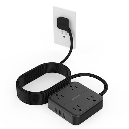 TESSAN US TESSAN Surge Protector Flat Extension Cord 15Ft, Flat Plug Power Strip | 4 Outlets 3 USB Ports (1 USB C), 900 Joules Protection, Multiple Wall Outlet Extender Suitable for Home Office Dorm,