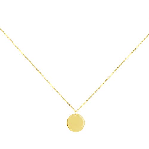Round Gold Coin Pendant Necklace for Women Girls 925 Sterling Silver 18K Simple Small Full Moon Minimalist Geometric Disk Circle Chain Delicate Choker Jewelry Box (Gold Plated)