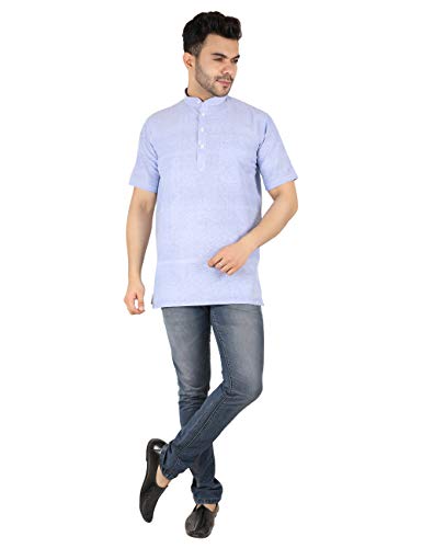Image of LATEST CHIKAN Men's Cotton Regular Casual Strped Short Kurta Half Sleeves - (SK-LJ.DS.AS)