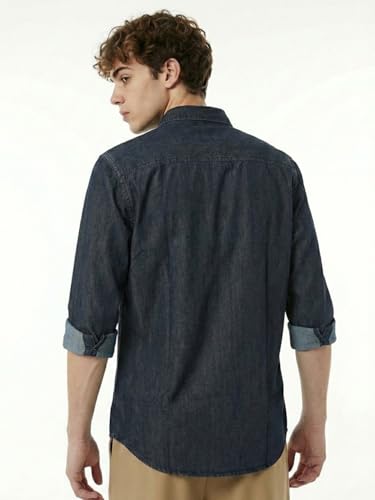 Image of Amazon Brand - INKAST Men Washed Cotton Twill Denim Casual Button Down Shirt | Full Sleeves | Regular Fit | Stylish Summer - Everyday Wear
