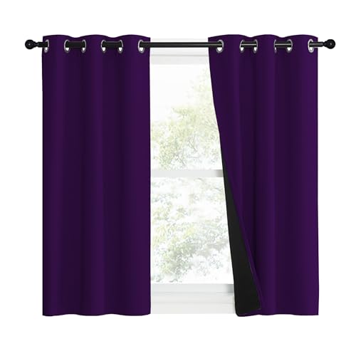 Image of NICETOWN 100% Blackout Curtains with Black Liner Backing, Thermal Insulated Curtains for Living Room, Noise Reducing Drapes, Royal Purple, 37 inch Wide x 40 inch Long Per Panel, Set of 2 Panels