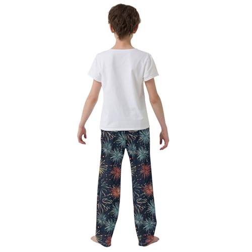 ZZXXB Colorful Fireworks Boys Long Pants Soft Trousers Elastic Waist Kids Lounge Bottoms with Pockets S-XL3
