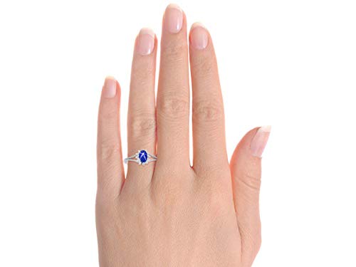 Rylos Rings For Women 14K White Gold - * Blue Star Sapphire & Diamond Ring - September Birthstone* 6X4MM Color Stone Gemstone Jewelry For Women Gold Ring2
