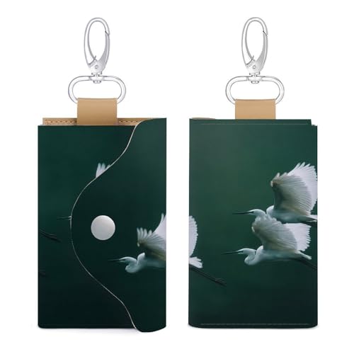White Birds Flying in The Air Key Holder Bag PU Leather ID Card Holder Keychains Case Cover for Men Women3